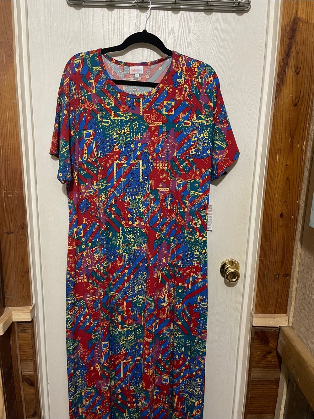LuLaRoe Maria 2-XL Short-Sleeve Maxi Dress - Red Multicolored BNWT
